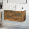 Image de vidaXL Meuble lavabo avec bassin intégré Chêne fumé Bois d'ingénierie