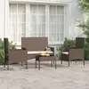 Image de vidaXL Salon de jardin 4 pcs avec coussins Marron Résine tressée