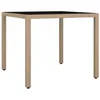 Image de vidaXL Tuintafel met glazen blad poly rattan en gehard glas beige