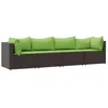 Image de vidaXL Salon de jardin 4 pcs avec coussins Marron Résine tressée