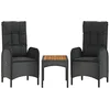 Image de Revera Lot de 3 canapés de jardin avec coussins noir en polyrotin