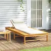Image de vidaXL Chaise longue coussin/oreiller blanc crème bois massif acacia