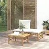 Image de vidaXL Salon de jardin 3 pcs avec coussins blanc crème bambou