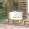 Image de vidaXL Canapé d'angle de jardin avec coussins blanc crème bambou