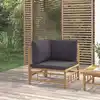 Image de vidaXL Canapé d'angle de jardin avec coussins gris foncé bambou