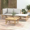 Image de vidaXL Salon de jardin 4 pcs avec coussins gris clair bambou