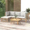 Image de vidaXL Salon de jardin 5 pcs avec coussins gris clair bambou