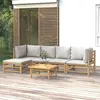 Image de vidaXL Salon de jardin 6 pcs avec coussins gris clair bambou