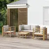 Image de vidaXL Salon de jardin 5 pcs avec coussins gris clair bambou
