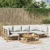 Image de vidaXL Salon de jardin 7 pcs avec coussins gris clair bambou