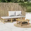Image de vidaXL Salon de jardin 4 pcs avec coussins gris clair bambou