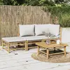 Image de vidaXL Salon de jardin 3 pcs avec coussins gris clair bambou