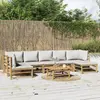 Image de vidaXL Salon de jardin 8 pcs avec coussins gris clair bambou