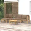 Image de vidaXL Salon de jardin 6 pcs avec coussins taupe bambou