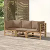 Image de vidaXL Salon de jardin 3 pcs avec coussins taupe bambou