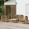 Image de vidaXL Salon de jardin 5 pcs avec coussins taupe bambou