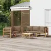 Image de vidaXL Salon de jardin 6 pcs avec coussins taupe bambou