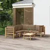 Image de vidaXL Salon de jardin 6 pcs avec coussins taupe bambou