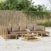 Image de vidaXL Salon de jardin 8 pcs avec coussins taupe bambou