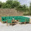 Image de vidaXL Salon de jardin 12 pcs avec coussins vert bambou