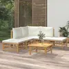 Image de vidaXL Salon de jardin 6 pcs avec coussins blanc crème bambou