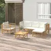 Image de vidaXL Salon de jardin 6 pcs avec coussins blanc crème bambou