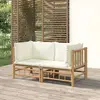 Image de vidaXL Canapés d'angle de jardin avec coussins blanc crème 2pcs bambou