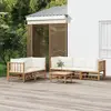 Image de vidaXL Salon de jardin 6 pcs avec coussins blanc crème bambou