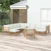 Image de vidaXL Salon de jardin 12 pcs avec coussins blanc crème bambou