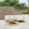 Image de vidaXL Salon de jardin 5 pcs avec coussins blanc crème bambou