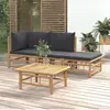 Image de vidaXL Salon de jardin 4 pcs avec coussins gris foncé bambou
