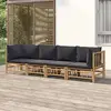 Image de vidaXL Salon de jardin 4 pcs avec coussins gris foncé bambou