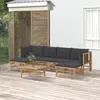 Image de vidaXL Salon de jardin 7 pcs avec coussins gris foncé bambou