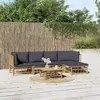 Image de vidaXL Salon de jardin 6 pcs avec coussins gris foncé bambou