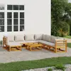 Image de vidaXL Salon de jardin 9 pcs avec coussins gris clair bois massif