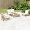 Image de vidaXL Salon de jardin 4 pcs avec coussins blanc crème bambou