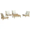 Image de vidaXL Salon de jardin 5 pcs avec coussins blanc crème bambou