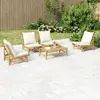 Image de vidaXL Salon de jardin 5 pcs avec coussins blanc crème bambou
