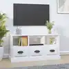 Image de vidaXL Meuble TV blanc brillant 100x35x50 cm bois d'ingénierie