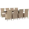 Image de vidaXL Ensemble à manger de jardin et coussins 9 pcs beige Poly rotin