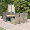 Image de vidaXL Ensemble à manger de jardin et coussins 7 pcs gris rotin