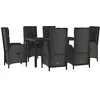 Image de vidaXL Ensemble à manger jardin et coussins 7 pcs Noir et gris Rotin