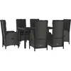 Image de vidaXL Ensemble à manger de jardin coussins 7pcs Noir Résine tressée