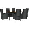 Image de vidaXL Ensemble à manger de jardin coussins 7pcs Noir Résine tressée