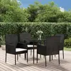 Image de vidaXL Ensemble à manger de jardin coussins 5pcs Noir Résine tressée