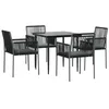 Image de vidaXL Ensemble à manger de jardin coussins 5pcs noir rotin et acier