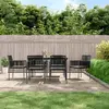 Image de vidaXL Ensemble à manger de jardin coussins 7 pcs noir rotin et acier