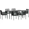 Image de vidaXL Ensemble à manger de jardin coussins 7 pcs noir rotin et acier