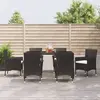 Image de vidaXL Ensemble à manger de jardin coussins 7pcs Noir Résine tressée