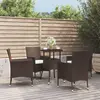 Image de vidaXL Ensemble de bistro de jardin 5 pcs coussins marron poly rotin